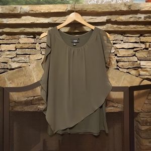 AGB olive asymmetrical sheer top